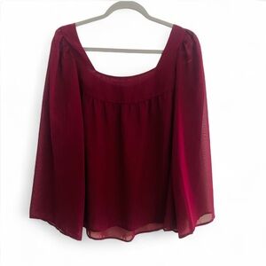 WISH BURGUNDY FLOWY LONG SLEEVE SEMI SHEER PEASANT BLOUSE SIZE SMALL